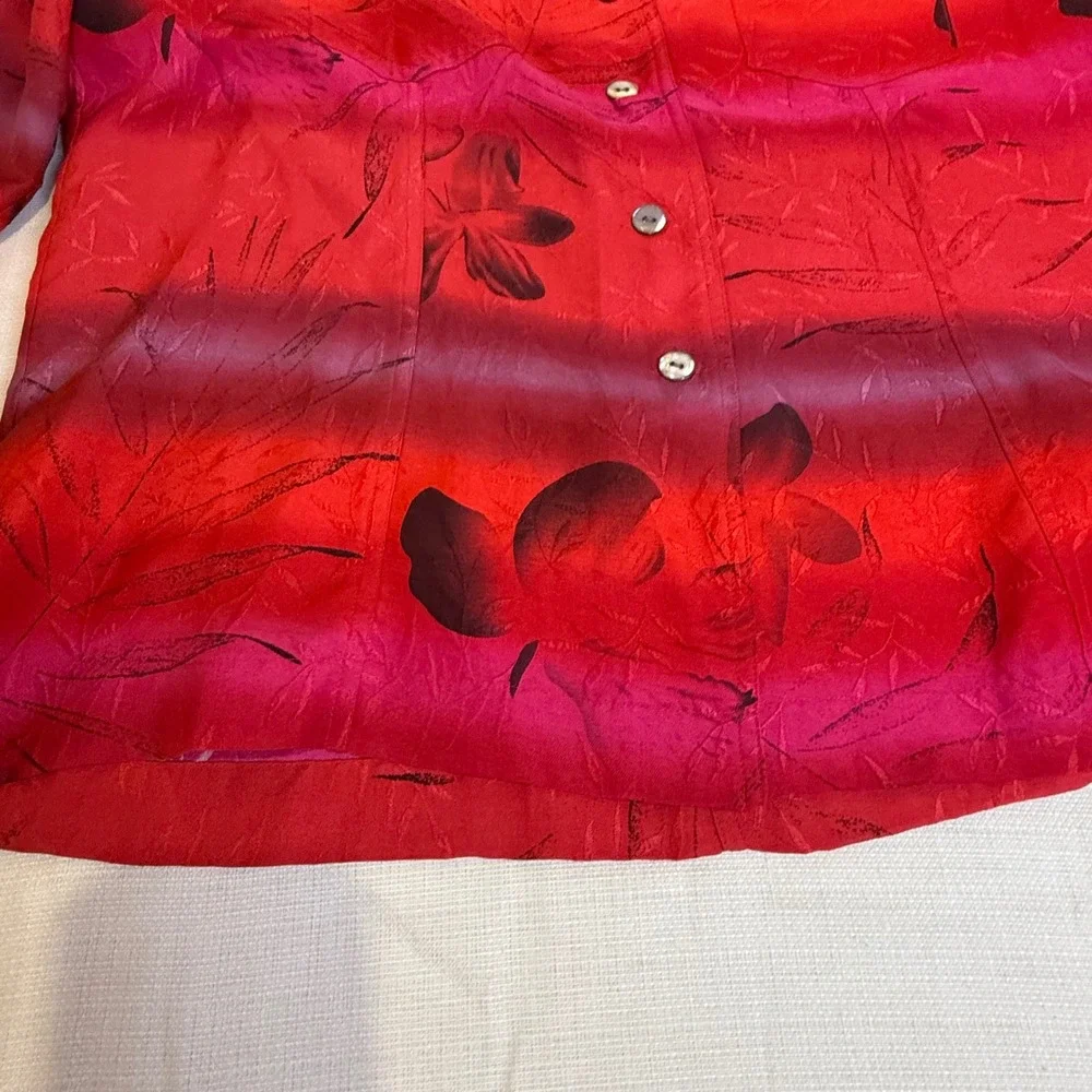 Chicos Design Silk Button Up Blouse Tropical Floral 100% Silk‎ Size 2